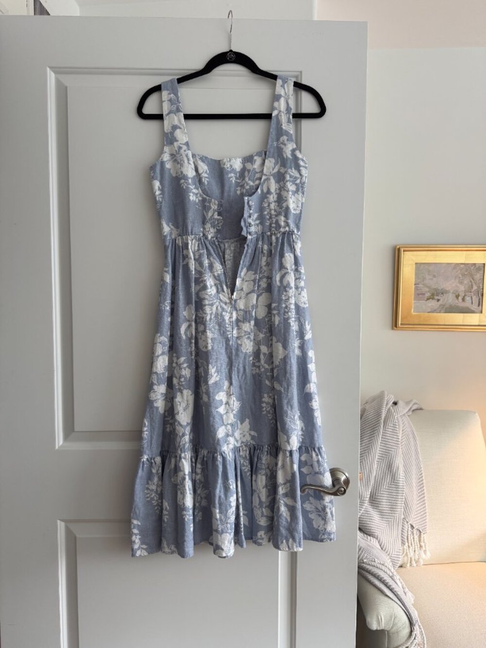 EUC Reformation Bucatini linen midi dress light blue floral - Picture 6 of 6